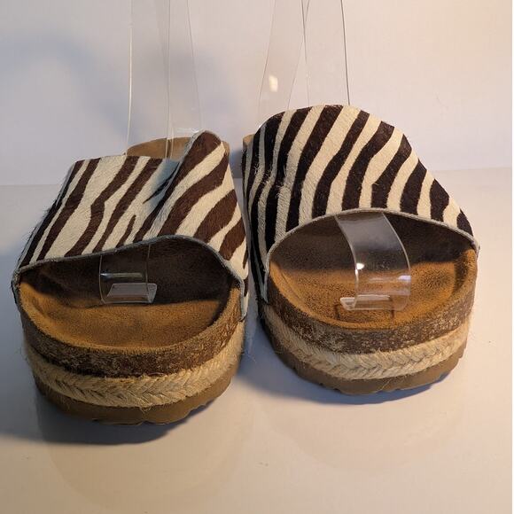 YOKONO Calf Hair Leather Zebra Print Slide Sandals Made in Spain Women's 9 - Picture 4 of 11